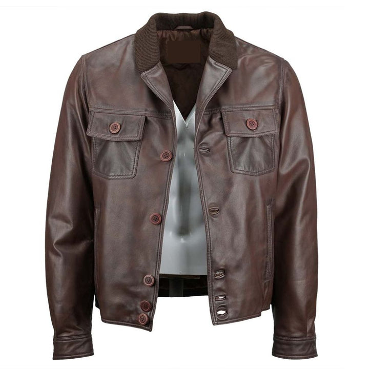 Distressed Brown Leather Field Jacket Mens