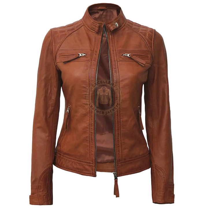 Women Tan Leather Jacket