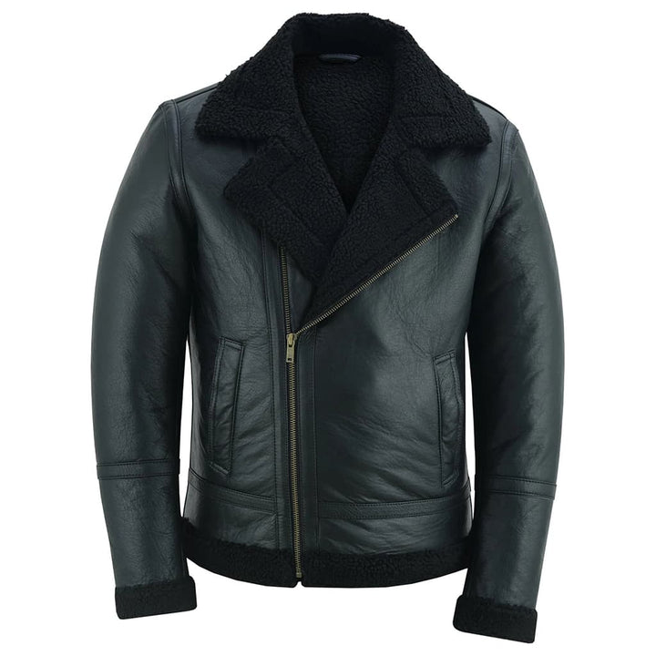 Men's Aviator Black Bomber Fur Jacket