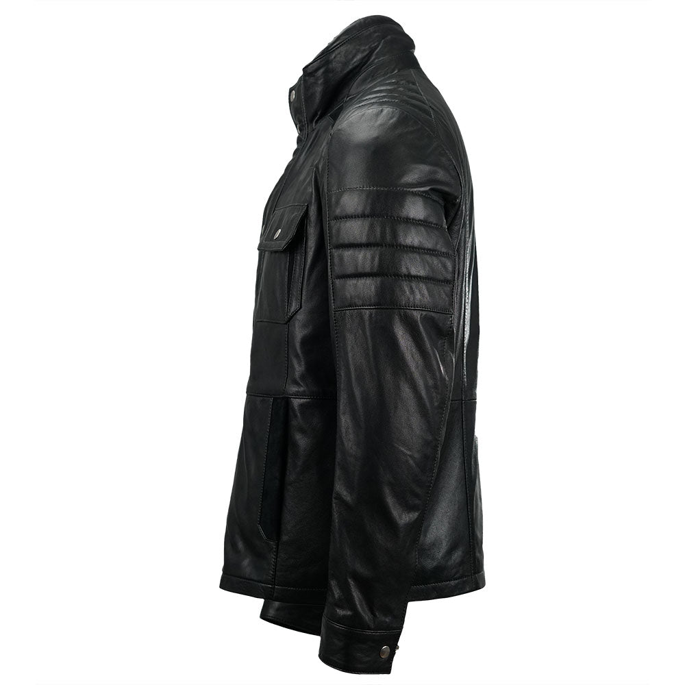 Men's Clearance Black Biker Bomber Leather Jacket