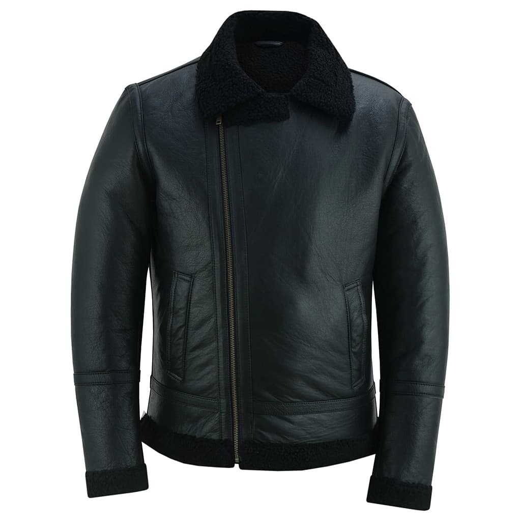 Men's Aviator Black Bomber Fur Jacket