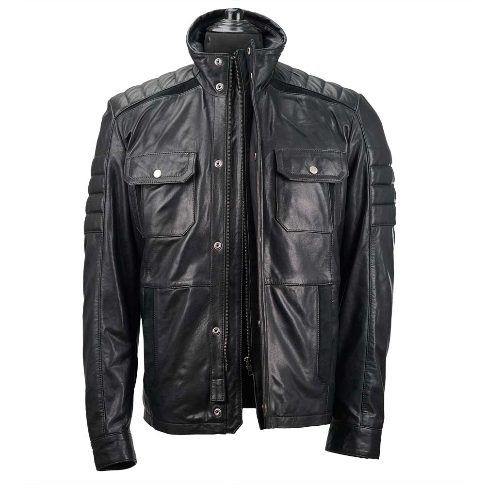 Men's Clearance Black Biker Bomber Leather Jacket