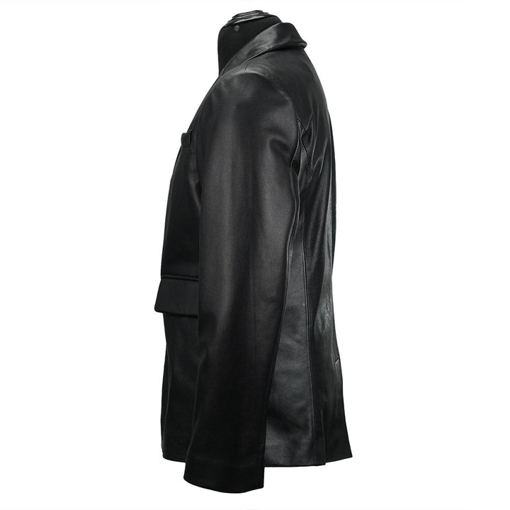 Men's Black Leather Blazer Coat