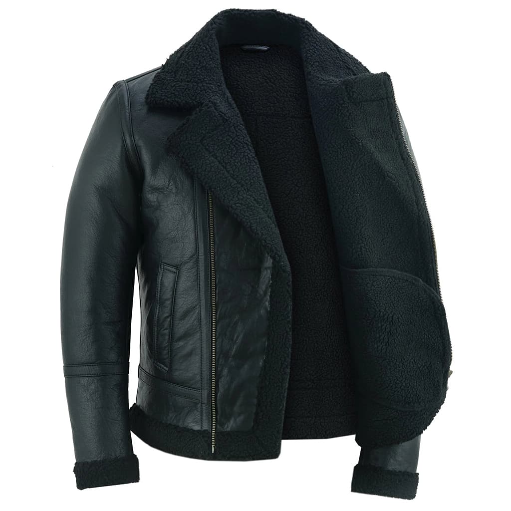 Men's Aviator Black Bomber Fur Jacket