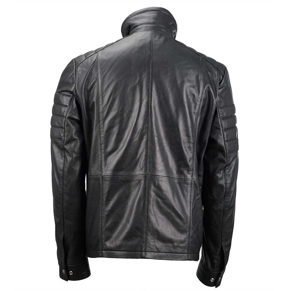 Men's Clearance Black Biker Bomber Leather Jacket