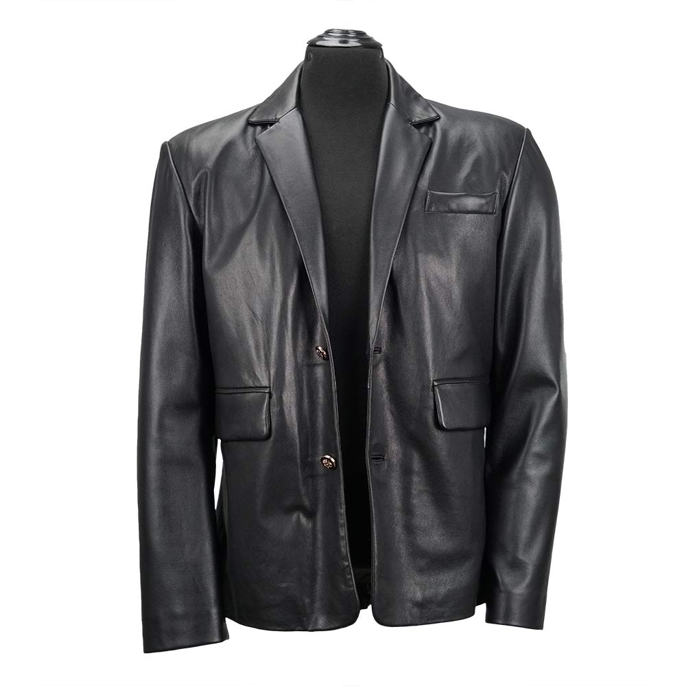 Men's Black Leather Blazer Coat