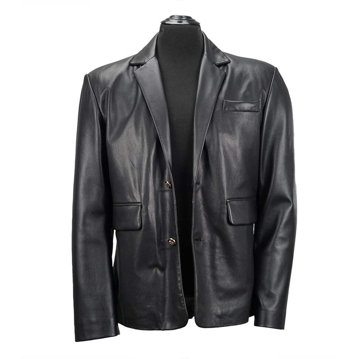 Men's Black Leather Blazer Coat