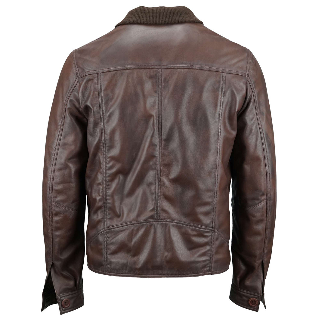 Distressed Brown Leather Field Jacket Mens