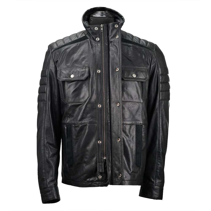 Men's Clearance Black Biker Bomber Leather Jacket