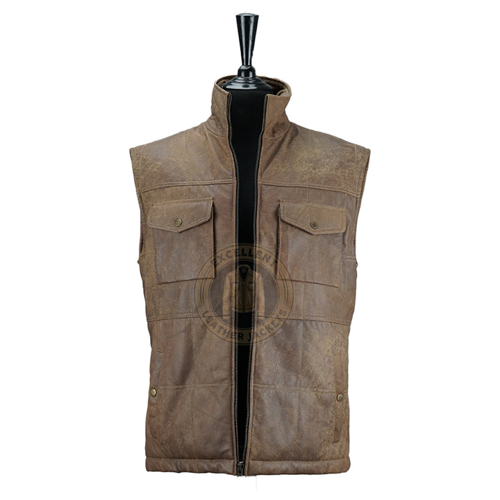 Herren-Bodywarmer-Weste aus Vintage-Leder im Distressed-Look