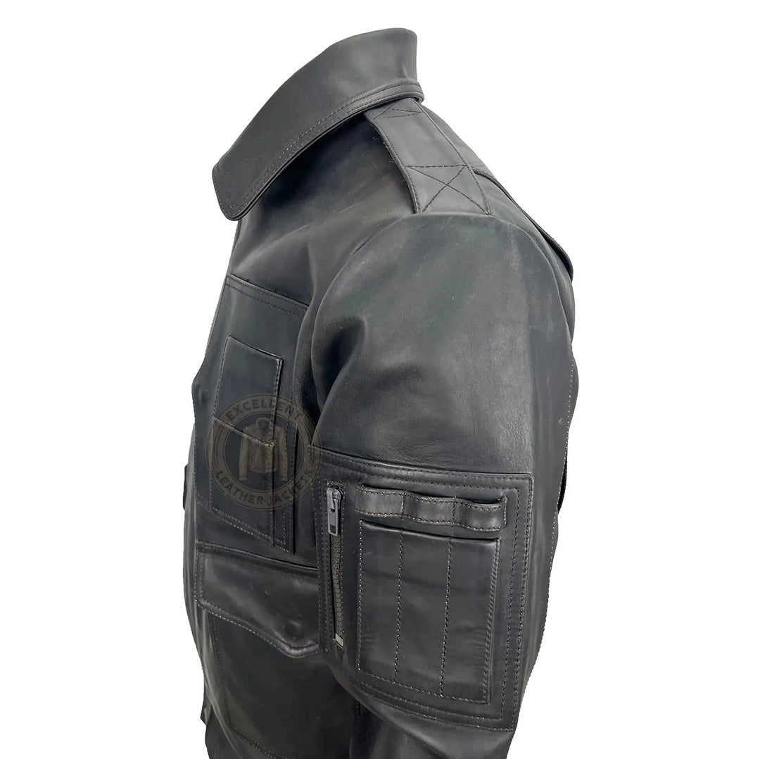 Men's Ma-1 Black Leather Bomber Jacket