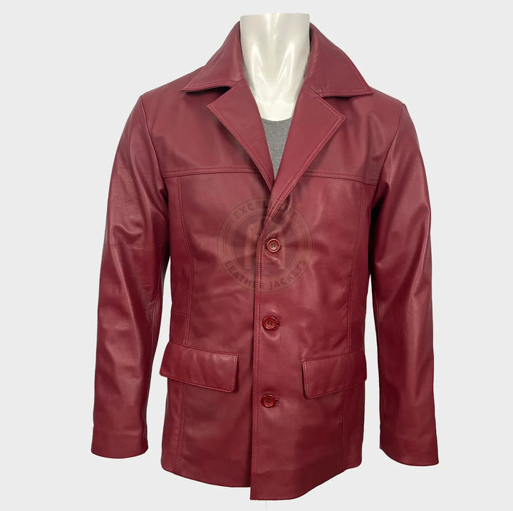 Klassischer roter Lederblazer für Herren 