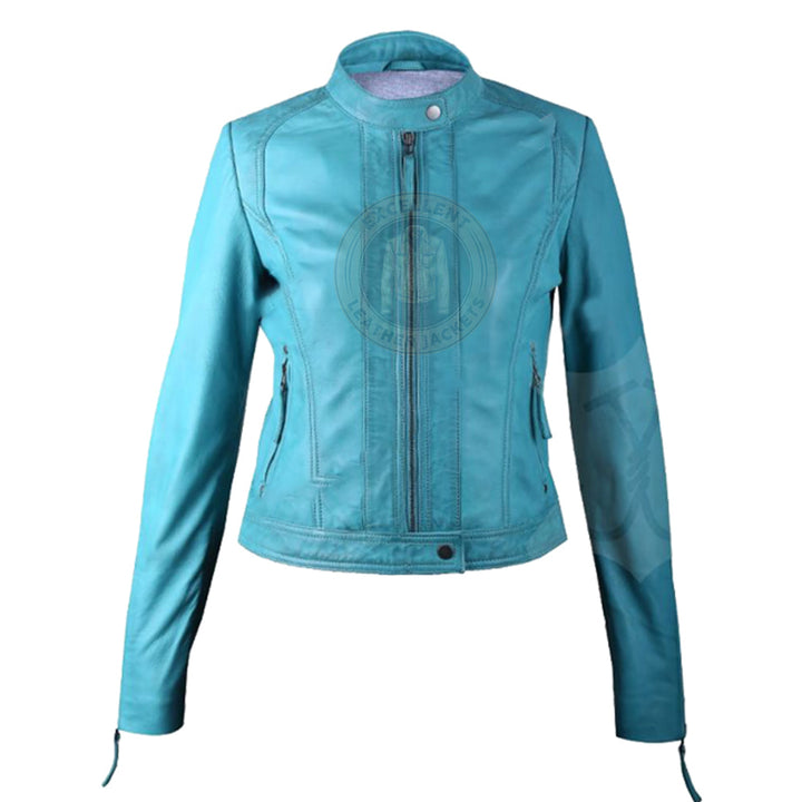 Damen – Café Racer – Lederjacke in Himmelblau