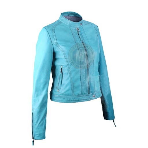 Damen – Café Racer – Lederjacke in Himmelblau