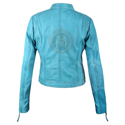 Damen – Café Racer – Lederjacke in Himmelblau