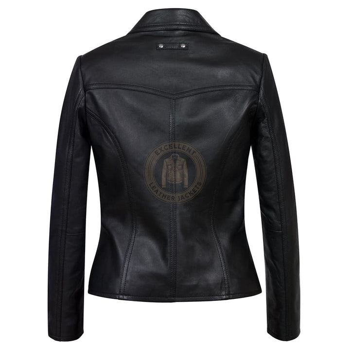 Schwarze Cafe Racer Lederjacke für Damen