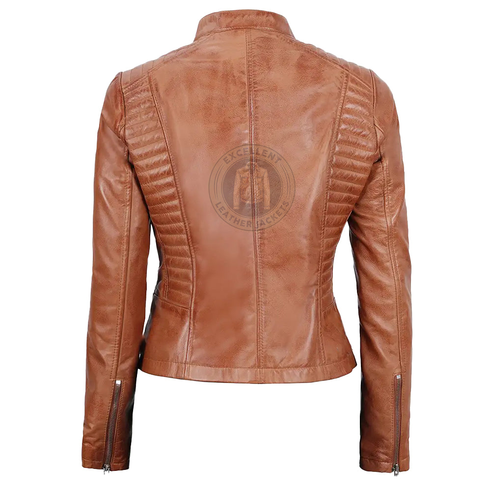 Women's Vintage Tan Cafe Racer Leather Jacket