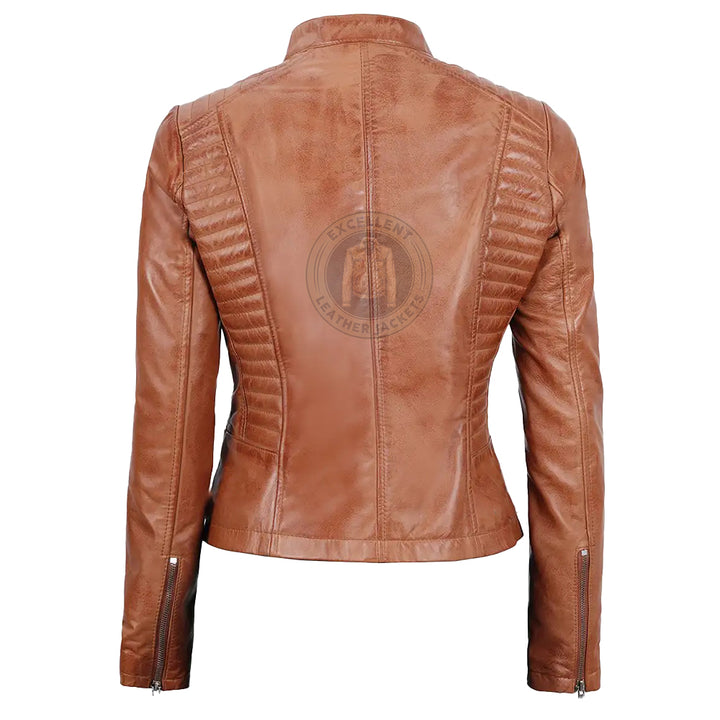 Women's Vintage Tan Cafe Racer Leather Jacket