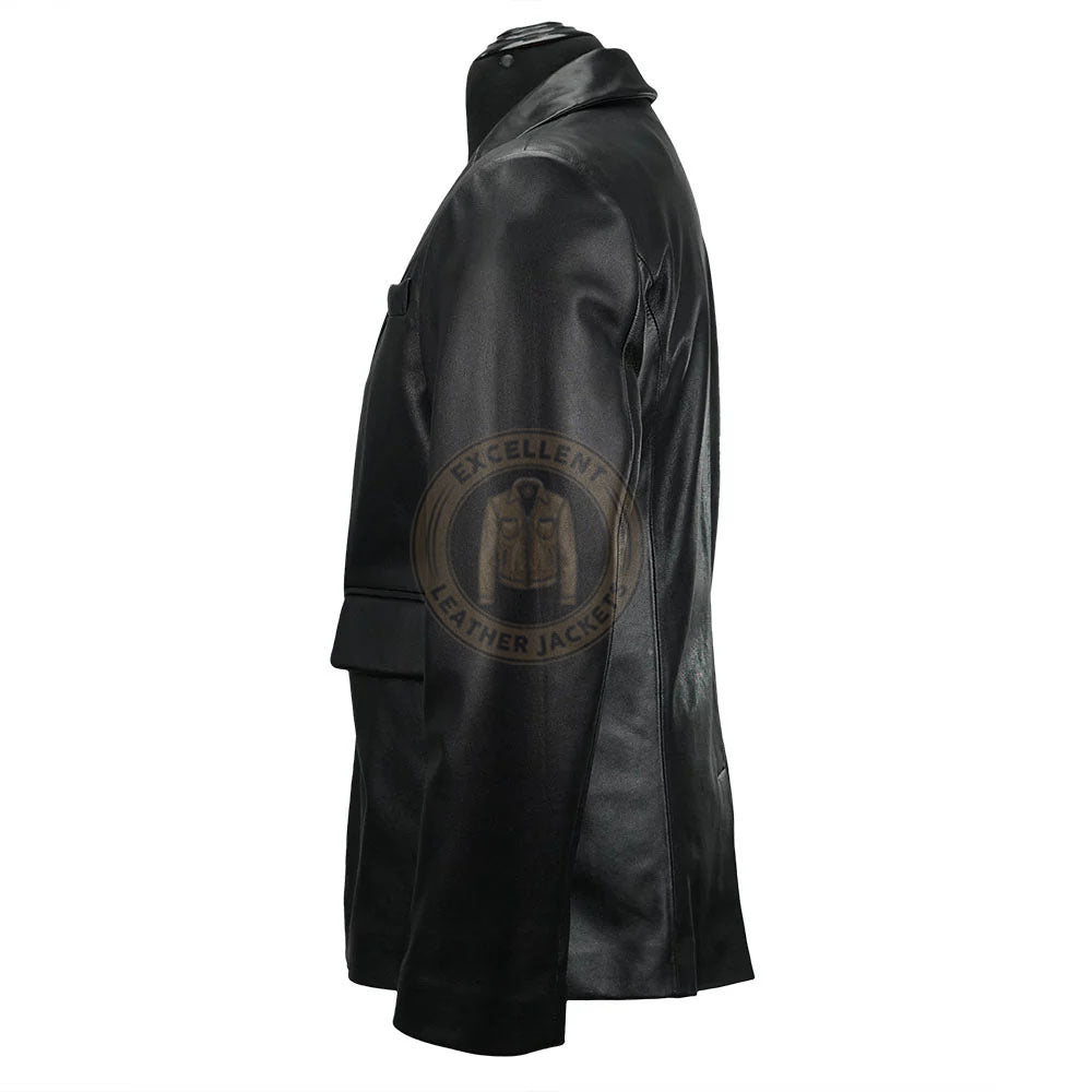 Mens Black Leather Blazer Real Lambskin 3 BUTTON Coat Jacket